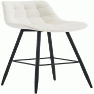 Décoshop26 - Tabouret de bar x1 coutures décoratives carrées avec repose-pieds en velours crème quatre pieds en métal 10_0005911 - beige métal 3