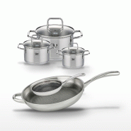 Lot 2 Poêles Elo Relief Evolution 32/24cm et 3 Faitouts Elo Citrin 12/14/20cm - gris inox 3176239957815