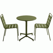 Oviala Business Ensemble table de jardin et 2 chaises en métal vert kaki - vert acier 114693