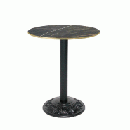 RestooTab - Table Versailles Ø60cm décor marbre samas chants couleur laiton - noir fonte TB-VRS-R60M-MB.SAMA-LAI