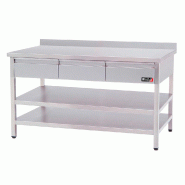Romux® Table en Acier Inoxydable pour Restauration Murale avec 3 Tiroirs et 2 Étagères 1800x600x850 mm | Table de Travail en Inox Résistante - 843