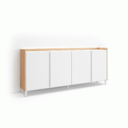 SKRAUT HOME Buffet salon et cuisine, 207x91x35 cm, 4 Portes, Design industriel, LED, Blanc et Chêne Soft - blanc Bois manufacturé 753_4