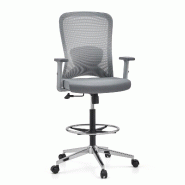 Chaise de travail / chaise de comptoir TOP WORK 44 W Assise en tissu / dossier en résille grise hjh OFFICE - gris polyester 991105