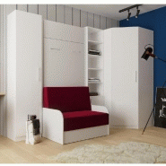 COMPOSITION ANGLE LIT ESCAMOTABLE DYNAMO SOFA ACCOUDOIRS BLANC TISSU ROUGE 90*200 CM 305/100 CM