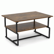 COSTWAY Table 2 Niveaux, Métal et Bois, avec Rangement, 85x60x47 cm, Noir - marron Bois manufacturé VH36543OR