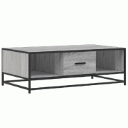 Décoshop26 - Table basse avec tiroir et compartiments ouverts style industriel 100 x 57 x 35 cm bois d'ingénierie gris et métal DEC039966 - gris m�