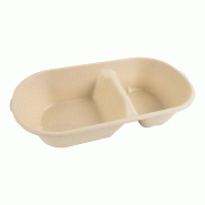 ECOLOMIQUE - 50 Pcs - Boîte rectangulaire brune en pulpe - 2 compartiments, 235 x 130 mm, H50 mm - marron Bagasse ECO210APURC28BRF