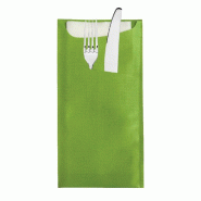 Etui pour couverts kraft vert + serviette blanche intissée 11,2x22,5cm x250