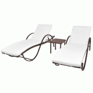 Helloshop26 - Lot de 2 transats chaise longue bain de soleil lit de jardin terrasse meuble d'extérieur avec table résine tressée 02_0012128 - Bois