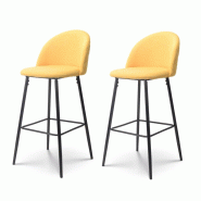 Kosmi Lot de 2 Chaises de Bar Design Moderne avec Dossier – Tabouret Haut en Tissu Jaune et Pieds Métal Noir – Hauteur 76 cm - jaune métal 37603