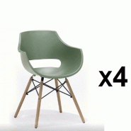 LOT DE 4 CHAISES SCANDINAVE REMO COQUE VERTE PIÉTEMENT HÊTRE NATUREL