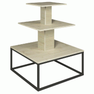 Présentoir 3 niveaux base métal noir Vertigo érable 90x90x117cm