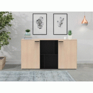Meuble de service - 2 armoires bicolores Denomics - portes battantes en mélaminé - L150 P36/46 H79,8 cm - Fabriqué en Italie Meuble de service - 2 armoires bicolores Denomics - portes battantes en mélaminé - L150 P36/46 H79,8 cm - Fabriqué en Italie