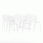 RATTATAN Lot de 6 chaises d'extérieur empilables en polypropylène avec fibre de verre dossier ajouré motif feuilles pour jardin bar restaurant Lici