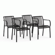 RATTATAN Set de 4 chaises d’extérieur avec accoudoirs, en polypropylène, pieds antidérapants, stables, empilables, pour jardin, bar, restaurant �