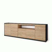 SKRAUT HOME Buffet salon et cuisine, 260x80x37 cm, 5 Portes, Meuble chaussure, Chêne et noir - beige Bois manufacturé 707_33