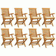 VidaXL Chaises De Jardin Avec Coussins Crème Lot De 8 Bois Teck Massif - beige 3072891