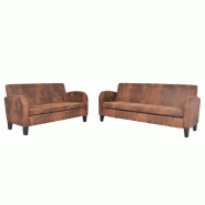 VidaXL Ensemble de canapés 2 pcs Daim synthétique Marron Modèle Indigo - 8718475614494