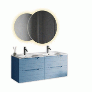 AQA Design Composition de meubles de salle de bain SOLMIRA à double vasque en MDF tiffany blue L.120 P.46,5 H.190 MPSO61-TIF - bleu Bois manufacturé