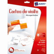 AVERY 250 cartes de visite microperforées blanches 185 g/m² 85 x 54 mm, Jet d'encre, Laser monochrome, copieur (25 feuilles A4 / cdt) - 3266550122785