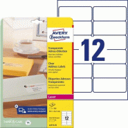 Avery Zweckform 300 étiquettes adresses polyester transparentes, format 99,1x42,3 mm (25 feuilles A4 / cdt) - transparent L4772-25