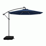 COSTWAY Parasol sur mât avec sacs, Ø300cm, 40 LED solaires et manivelle, jardin, UV, bleu. - bleu métal ZB35318ZK