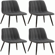 Décoshop26 - Set de 4 chaises de salle à manger coutures décoratives verticales en tissu gris foncé et pieds métal noir 10_0001870 - gris métal