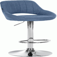 Décoshop26 - Tabouret de bar x1 réglable en hauteur en tissu bleu dossier ajouré et pied métal chromé 10_0006189 - bleu métal 3000265430427