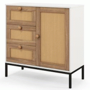 Helloshop26 - Buffet en faux rotin armoire basse d'appoint avec 1 porte avec étagères et 3 tiroirs table console autoportante bohème 20_0007956 - 3 Helloshop26 - Buffet en faux rotin armoire basse d'appoint avec 1 porte avec étagères et 3 tiroirs table console autoportante bohème 20_0007956 - 3