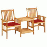 Helloshop26 - Chaises de jardin avec table à thé et coussins acacia solide 02_0013342 - marron Bois massif 3000726982724