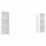 Helloshop26 - Lot de 2 meubles TV muraux pratiques 37 x 37 x 107 cm style contemporain finition blanche en bois d'ingénierie blanc 02_0055114 - blanc