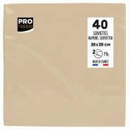 Pronappe - Réf.SV623842I - Carton de 1200 Serviettes ouate 2 plis - papier micro gaufré - 38 X 38 cm - 30 paquets de 40 serviettes Ficelle - marron