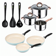 San Ignacio - Batterie de Cuisine Onil 5 pièces en Acier Inoxydable avec 3 Poêles Ø16/20/24 cm et Set de 3 Ustensiles de Cuisine - PK11123