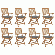 VidaXL Chaises Pliables D Extérieur Et Coussins Lot De 8 Bois D Acacia - gris 3075101