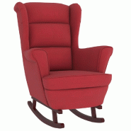Décoshop26 - Fauteuil à bascule pieds en bois d'hévéa siège en velours rouge bordeaux extra confort DEC029156 - rouge Bois massif 3000257235979