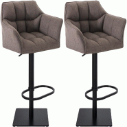 Décoshop26 - Lot de 2 tabourets de bar réglable en tissu gris assise enveloppante capitonnée et avec base carrée en métal noir 10_0006705 - gris