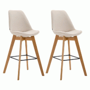 Décoshop26 - Lot de 2 tabourets de bar style scandinave avec dossier en tissu crème et structure en bois naturel 10_0005579 - 3000265100207
