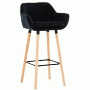 Décoshop26 - Tabouret de bar lounge x1 design scandinave assise en velours noir pieds en bois repose-pieds en métal 10_0004914 - noir 3000252355498 Décoshop26 - Tabouret de bar lounge x1 design scandinave assise en velours noir pieds en bois repose-pieds en métal 10_0004914 - noir 3000252355498