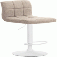 Décoshop26 - Tabouret de bar x1 style contemporain en tissu matelassé crème cadre métal blanc 10_0005608 - beige métal 3000265114686