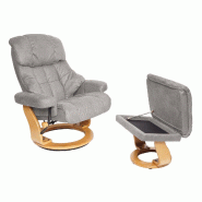 MCA Fauteuil relax Calgary XXL, Fauteuil TV pouf, charge max. 180kg Tissu/textile ~ gris clair, piètement brun naturel - gris textile 75591
