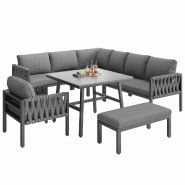 Merax salon de jardin, canapé 2 places avec coussins et tressage corde, extérieur, gris - gris métal HW25017AAG