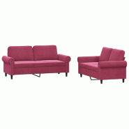 VidaXL Ensemble de canapés 2 pcs avec coussins Rouge bordeaux Velours Modèle Bravanelle - 3202214