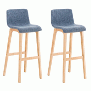 Décoshop26 - Lot de 2 tabourets de bar design avec structure de 4 pieds en bois et assise en tissu bleu 10_0004209 - bleu Bois massif 3000251983579