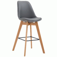 Décoshop26 - Tabouret de bar x1 style scandinave avec assise en similicuir gris et structure en bois naturel 10_0005985 - gris Bois massif 3000265327