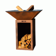 GRILLCHIC brasero cevenol acier bois carre 74 imitation corten double cuve - BRACDCCE_BOIS_IMIT_CORTEN
