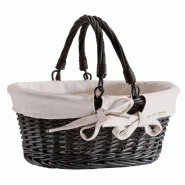 Panier ovale noir avec anses en osier - L 35xP 29xH 29cm
