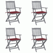 VidaXL Chaises Pliables D Extérieur Lot De 4 Et Coussins Bois D Acacia - rouge 3064518