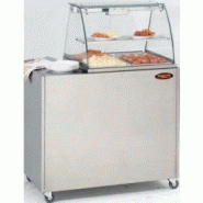 Vitrine chauffante / bain marie panoramique sur meuble de soubassement mobile bmv 2/3 g