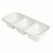 Barquette bagasse 3 compartiments 500 ml 22,5 x 9,6 x 4,3 cm blanc - par 600