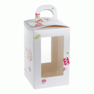 Boite d'oeuf de Pâques carton blanc et motif oeufs 11x11x18 cm - par 25